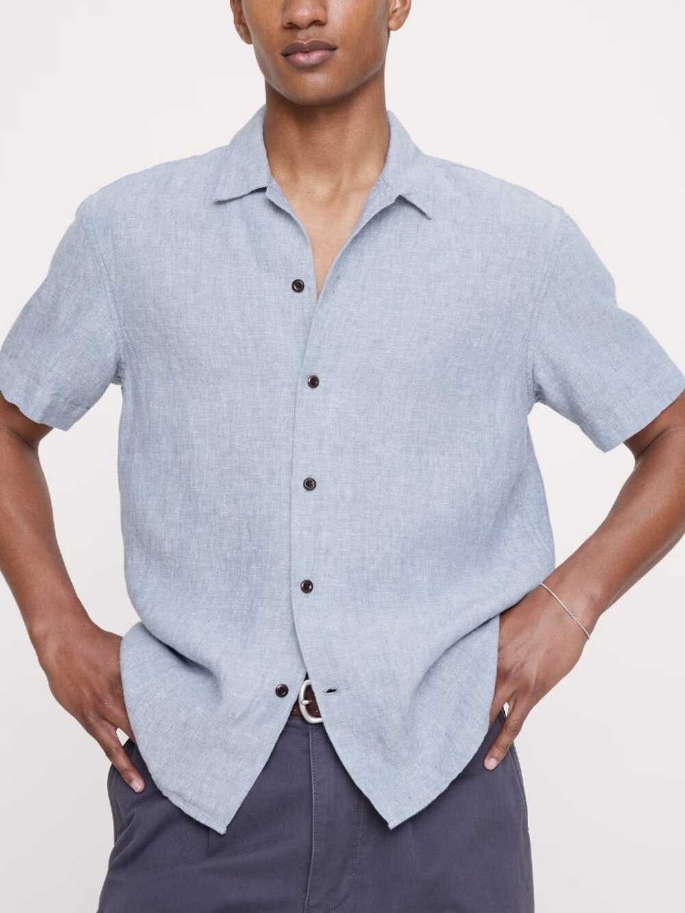 NWT Banana Republic Slate Blue Midweight 100% Euro Linen Resort Shirt L